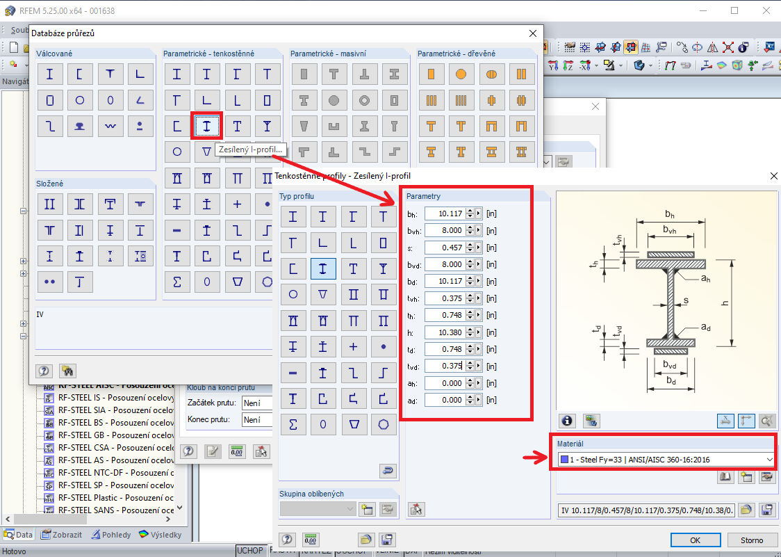 Uživatelsky zadaný průřez vyztuženého sloupu W10X66