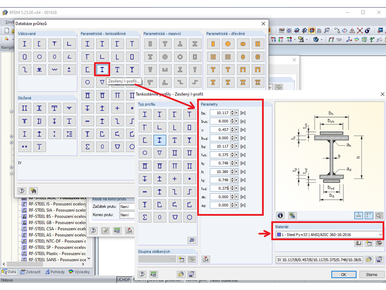 Uživatelsky zadaný průřez vyztuženého sloupu W10X66
