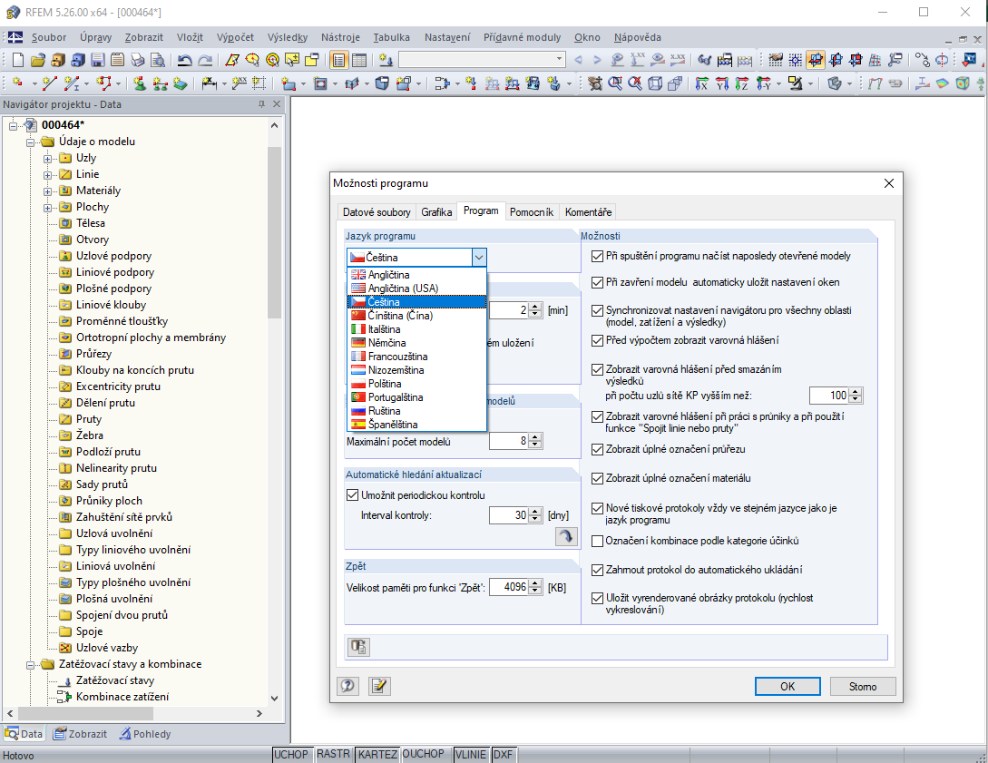 Nastavení jazyka pro program