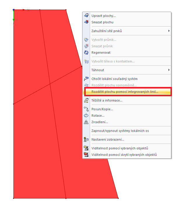 Možnost "Rozdělit plochu pomocí integrovaných linií"