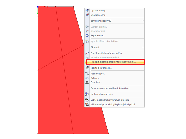 Možnost "Rozdělit plochu pomocí integrovaných linií"