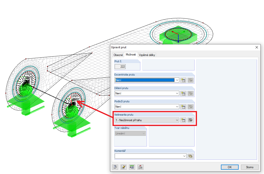Nastavení nelinearity prutu