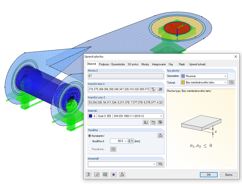 Výběr tuhosti bez membránového tahu