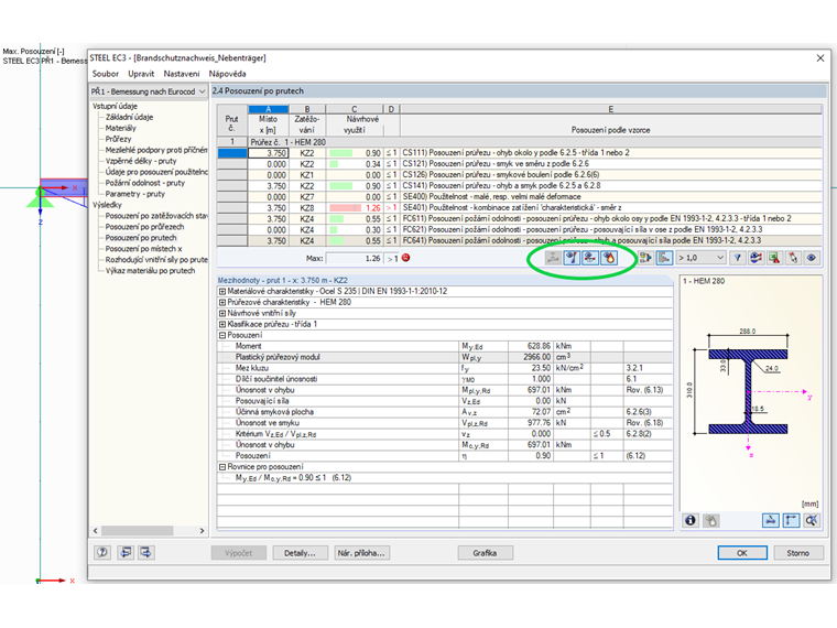 Možnost filtrování detailních výsledků v modulu RF-STEEL EC3