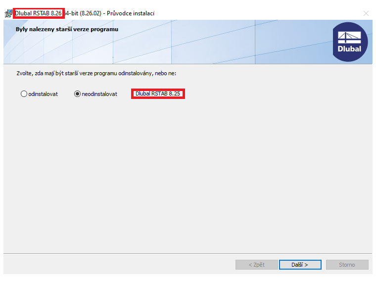 Odinstalovat předchozí verzi
