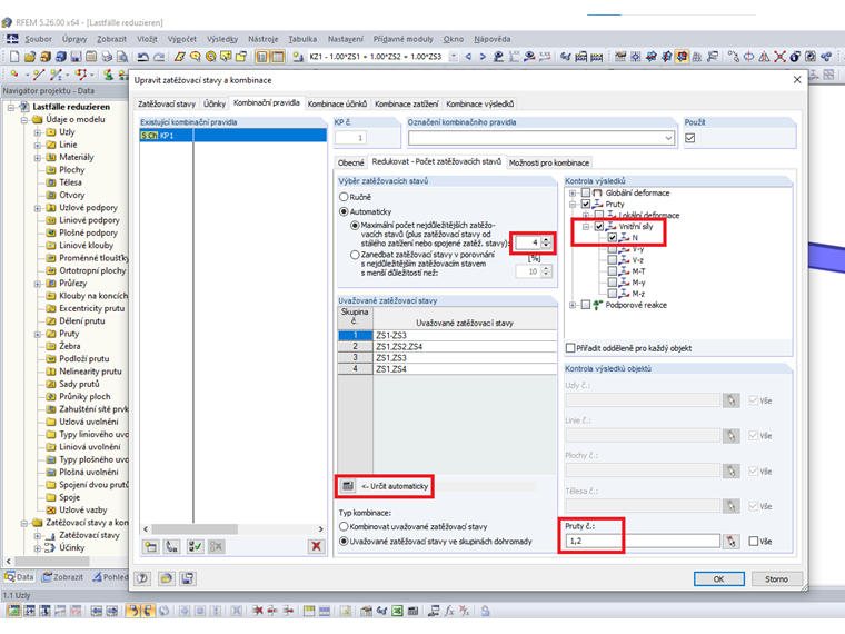 Výběr zatěžovacích stavů