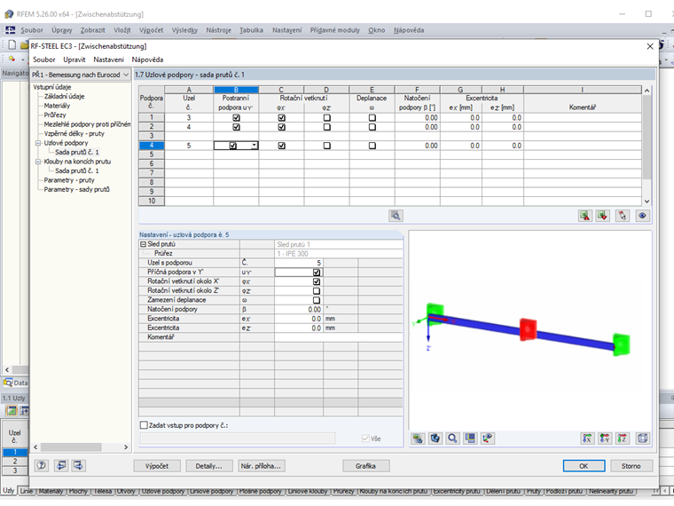 Zadání uzlové podpory ve středu prutu