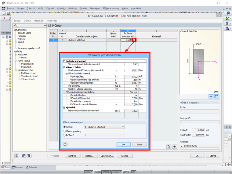 Parametry dotvarování ve vstupních údajích