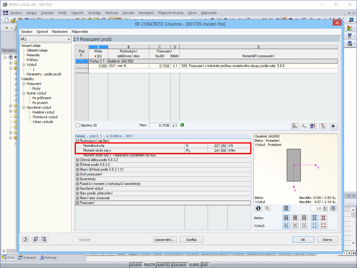 Zobrazení rozhodujících zatížení
