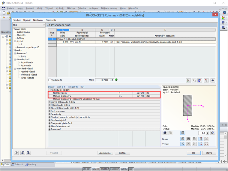 Zobrazení rozhodujících zatížení