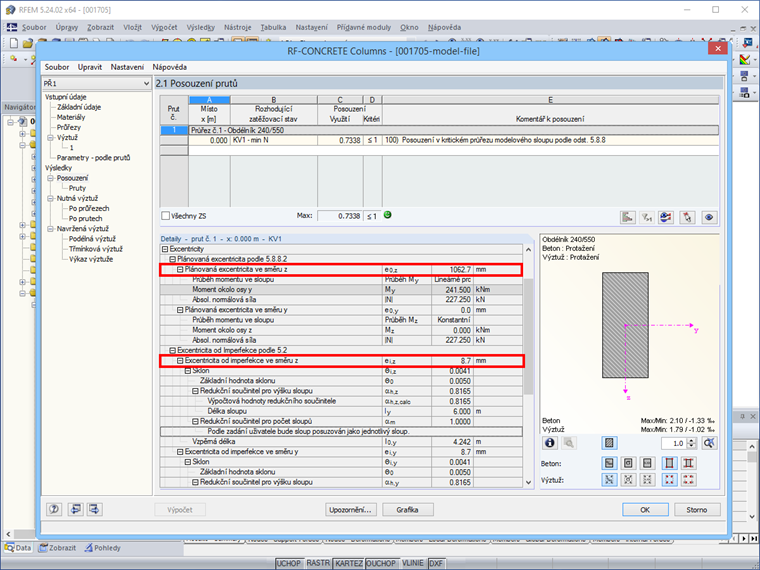 Detaily výpočtu excentricity