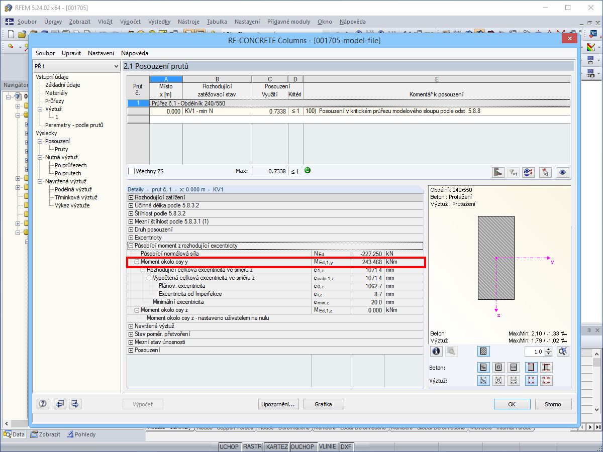Zobrazení rozhodujícího momentu vlivem excentricity