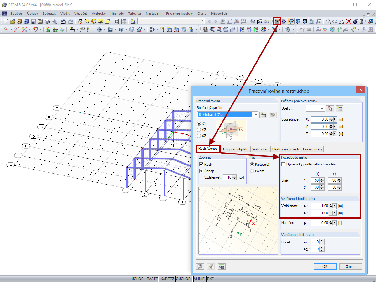 Zadání velikosti rastru
