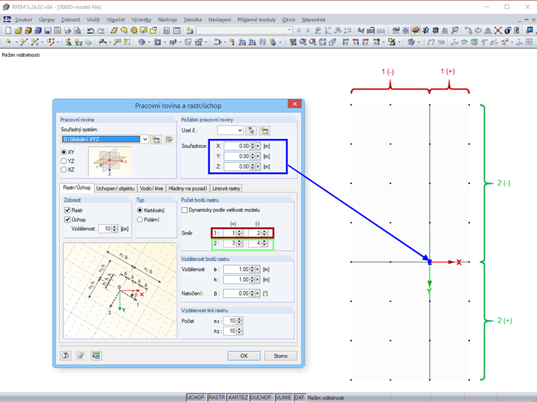 Počátek pracovní roviny