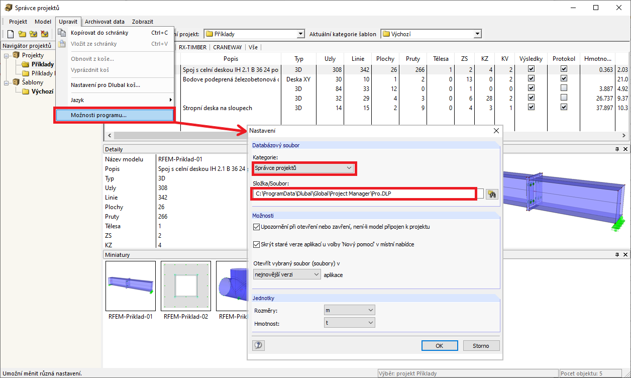 Cesta k adresářům správce projektů