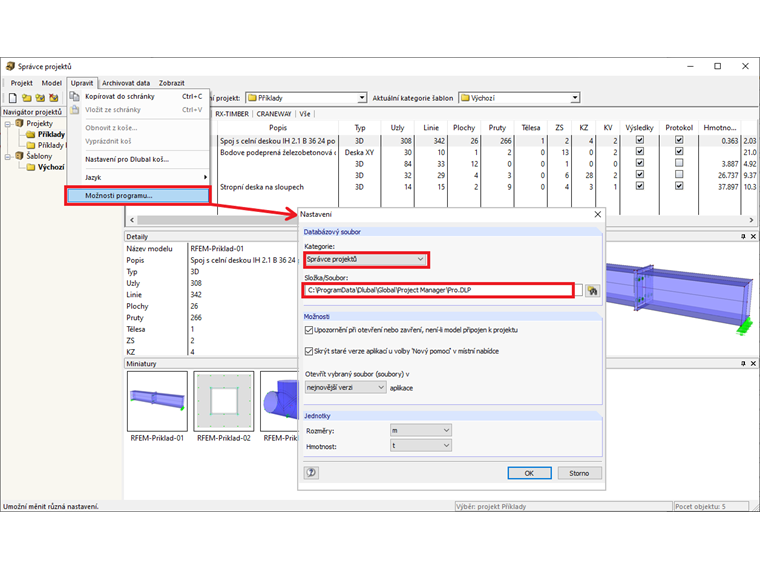 Cesta k adresářům správce projektů