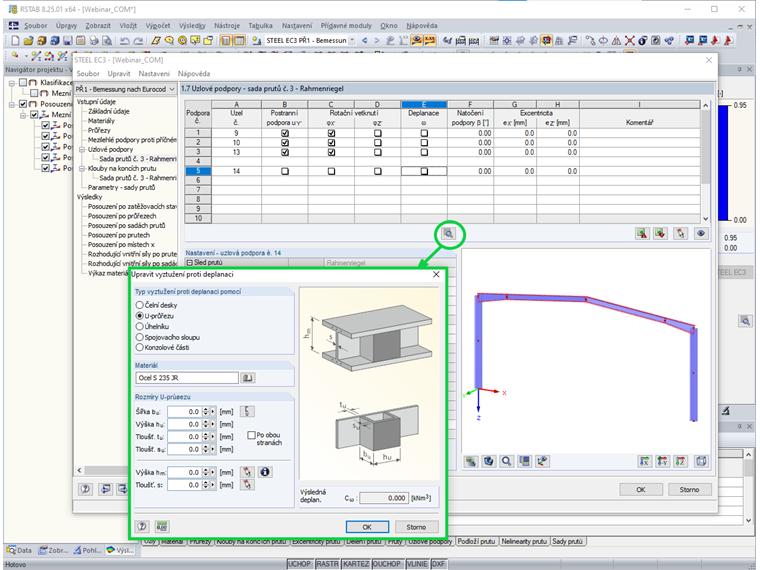 Vyztužení proti deplanaci pomocí přivařeného U-profilu