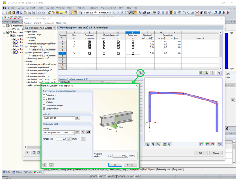 Vyztužení proti deplanaci pomocí konzolové části