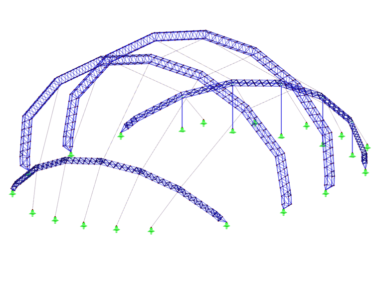 3D model hlavní nosné konstrukce v programu RFEM (© formTL)