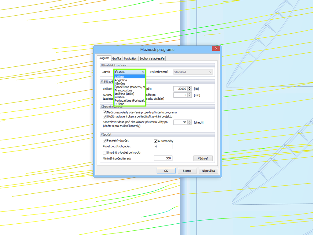 9 jazyků pro uživatelské prostředí programu RWIND Simulation