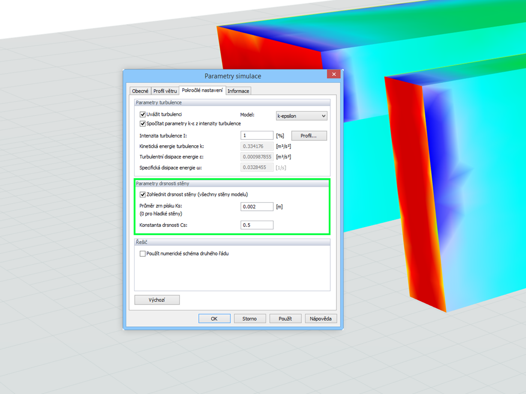Zadání drsnosti stěny v programu RWIND Simulation
