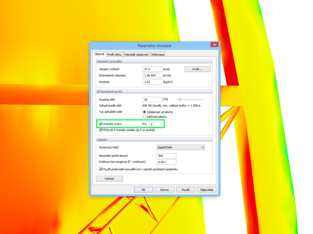Síť povrchových vrstev modelu v programu RWIND Simulation
