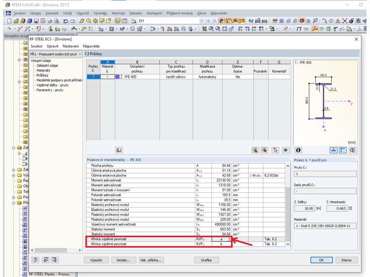 Výběr křivky vzpěrné pevnosti v přídavném modulu RF-/STEEL EC3