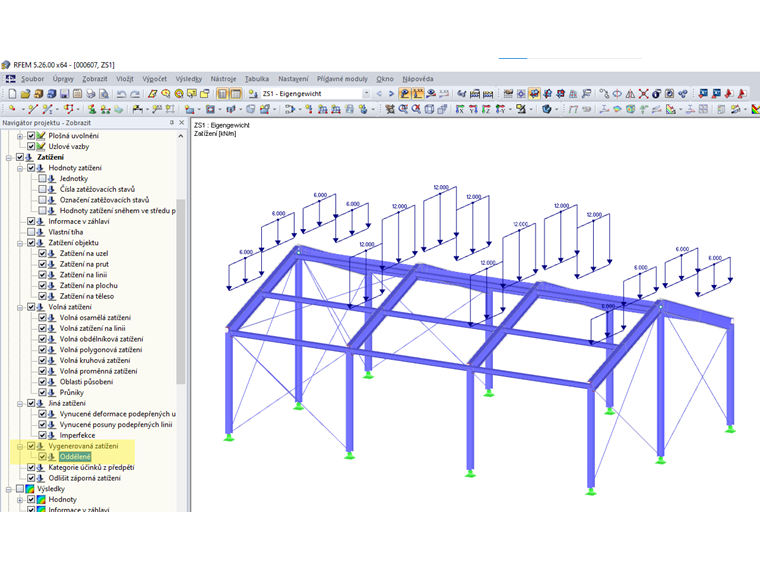 Zobrazení vygenerovaných zatížení odděleně