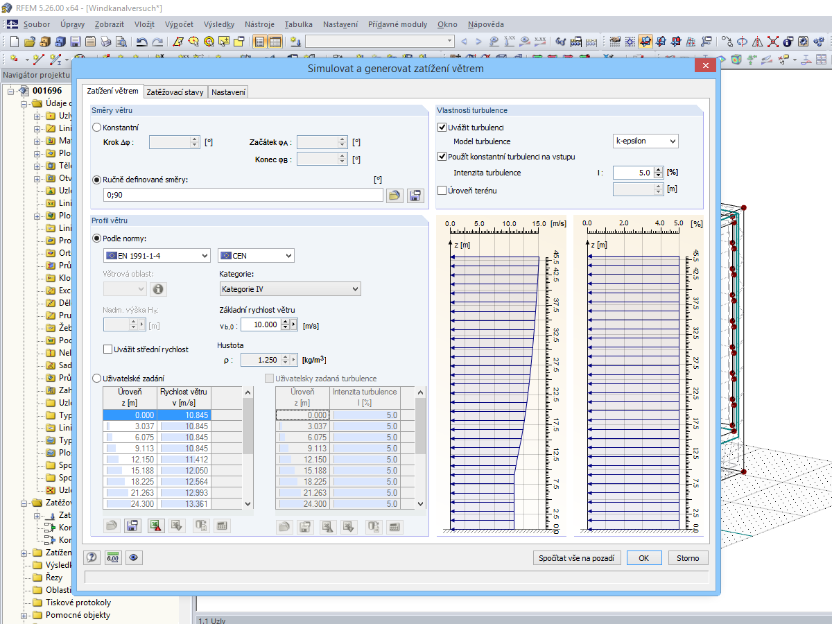 Popis větru v rozhraní na program RWIND Simulation