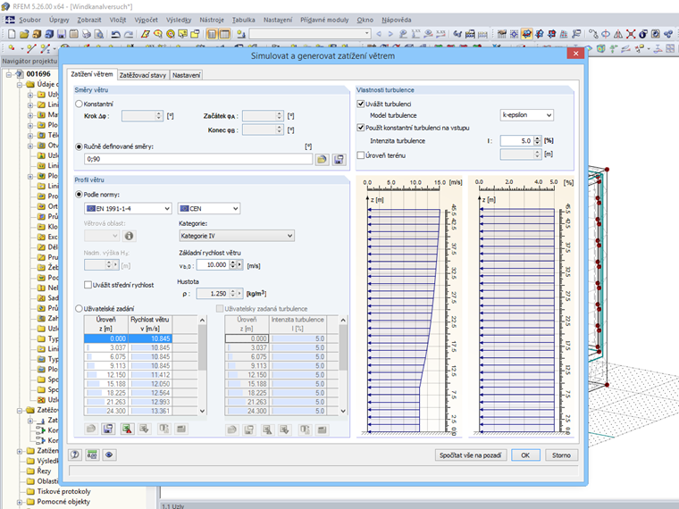 Popis větru v rozhraní na program RWIND Simulation