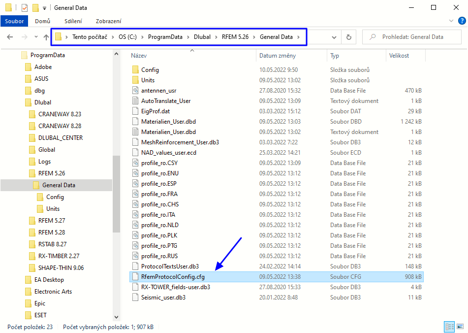 Konfigurační soubor pro předlohy protokolu programu RFEM