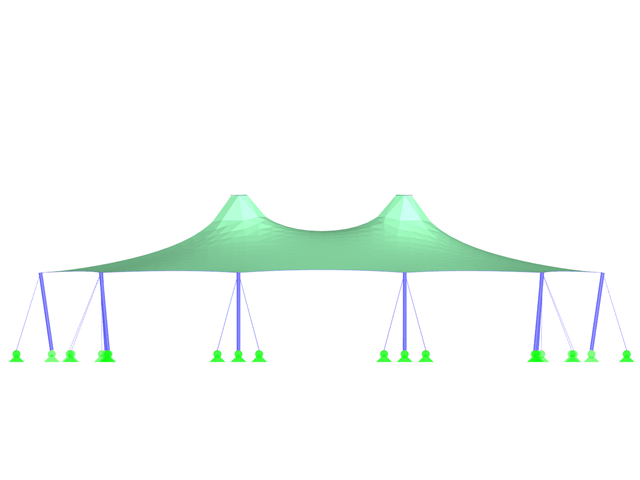 Stanová střecha se dvěma kuželovými vrcholy, pohled ve směru osy Y