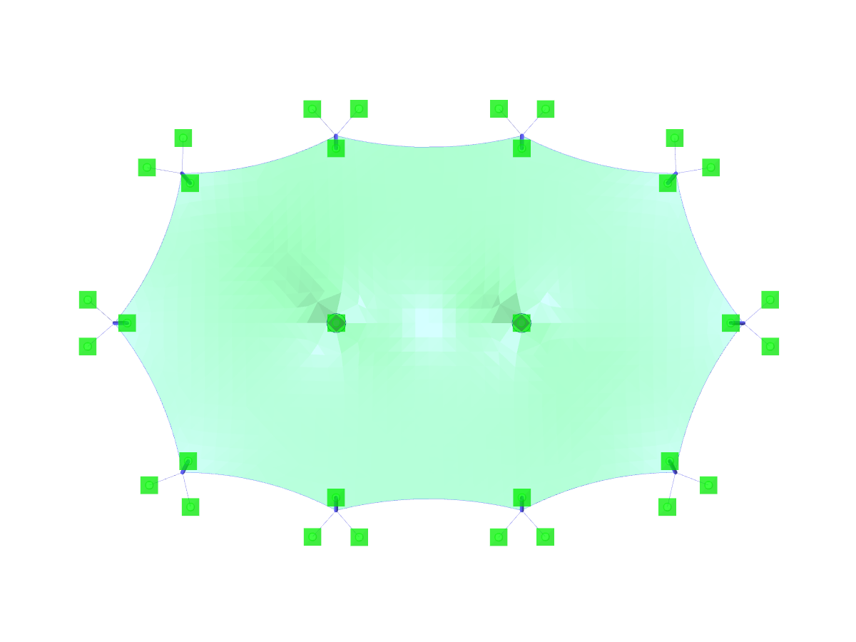 Stanová střecha se dvěma kuželovými vrcholy, pohled ve směru osy Z