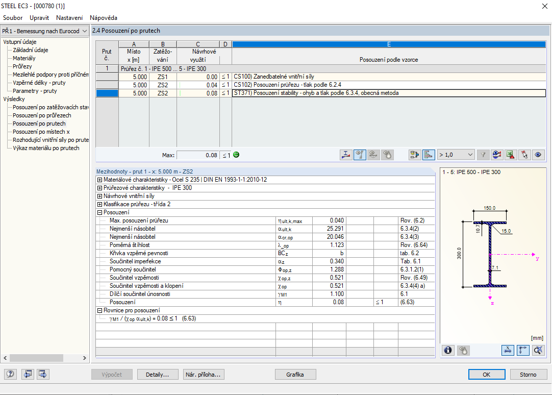 Posouzení pomocí obecné metody pro prut s náběhem