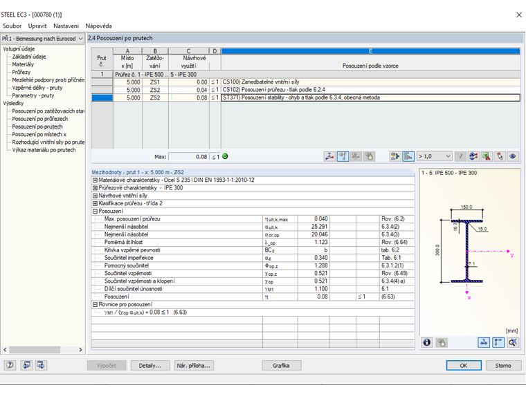 Posouzení pomocí obecné metody pro prut s náběhem