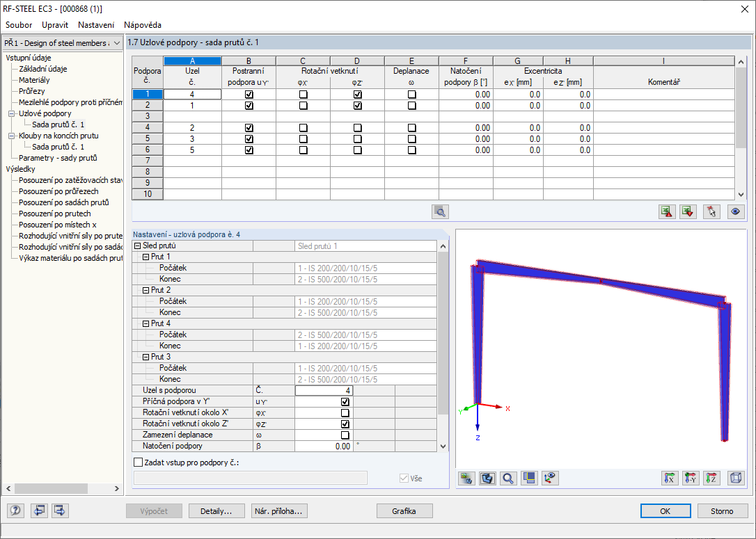 Zadání uzlových podpor