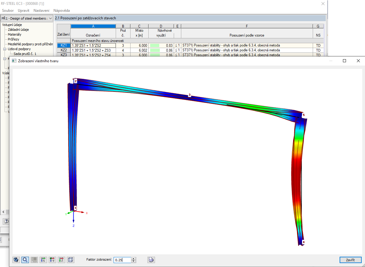 Vlastní tvar pro ztrátu stability z roviny rámu