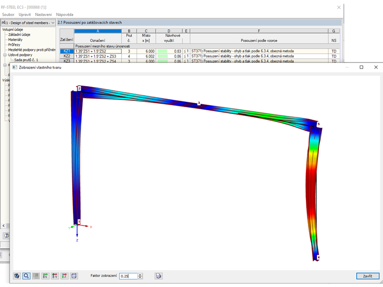 Vlastní tvar pro ztrátu stability z roviny rámu
