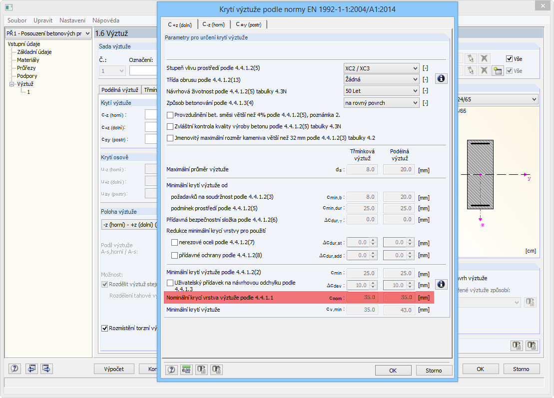 Krytí výztuže podle normy EN 1992-1-1: 2004/A1:2014