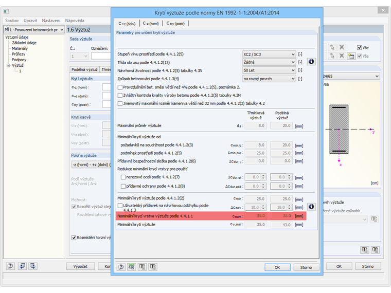Krytí výztuže podle normy EN 1992-1-1: 2004/A1:2014