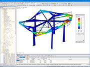 V RF-STABILITY vypočítaný 1. vlastní tvar (© Jing Kong & Associates Consulting Structural Engineers Inc.)