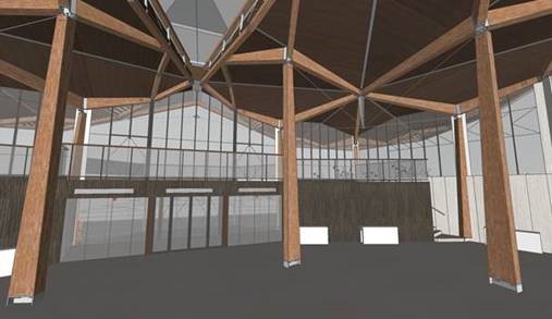 Vnitřní prostor návštěvnického centra (animace, © Jing Kong & Associates Consulting Structural Engineers Inc.)