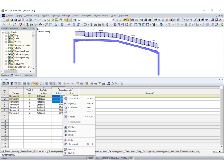 Výběr funkcí v místní nabídce