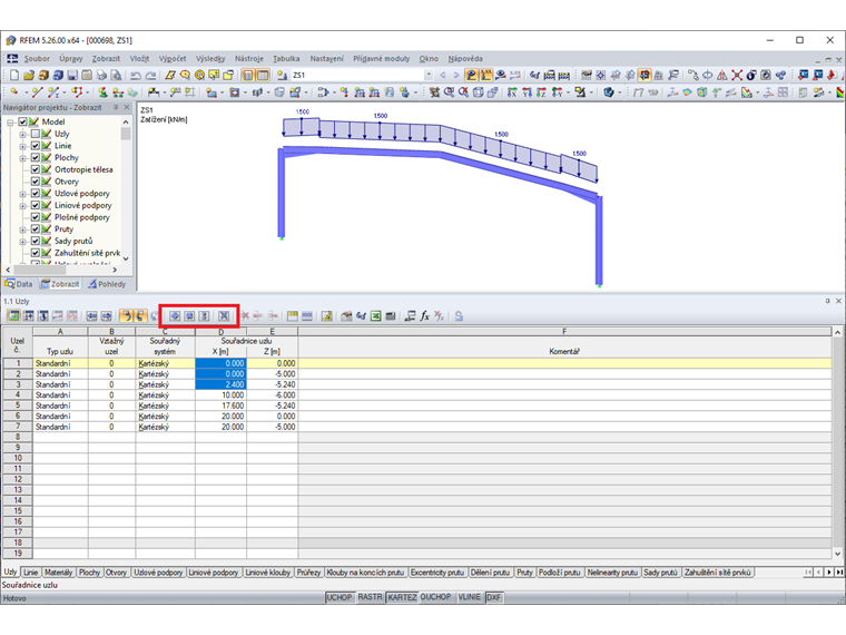 Funkce výběru v panelu nástrojů v okně tabulky