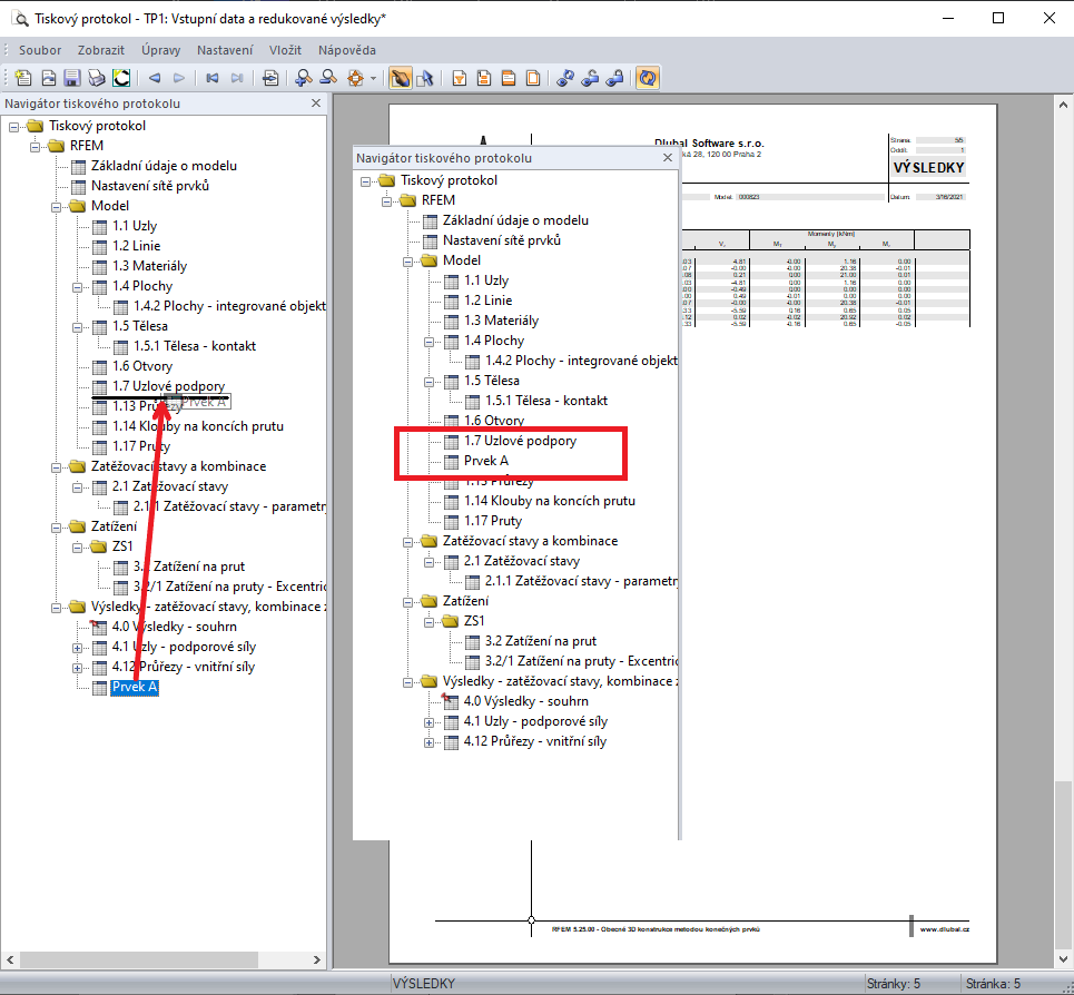 Možnost 2 pro přesun části tiskového protokolu