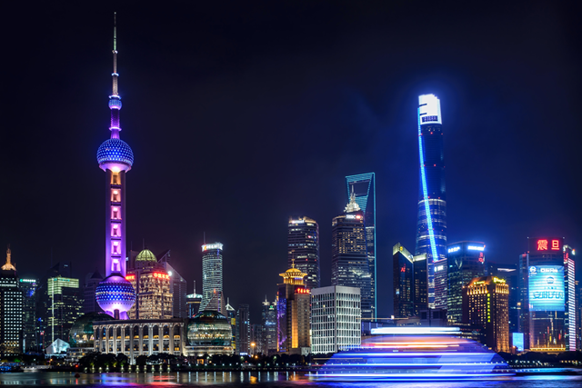 Waj-tchan v noci, Šanghaj, Čína