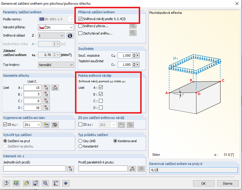 Generování zatížení sněhem