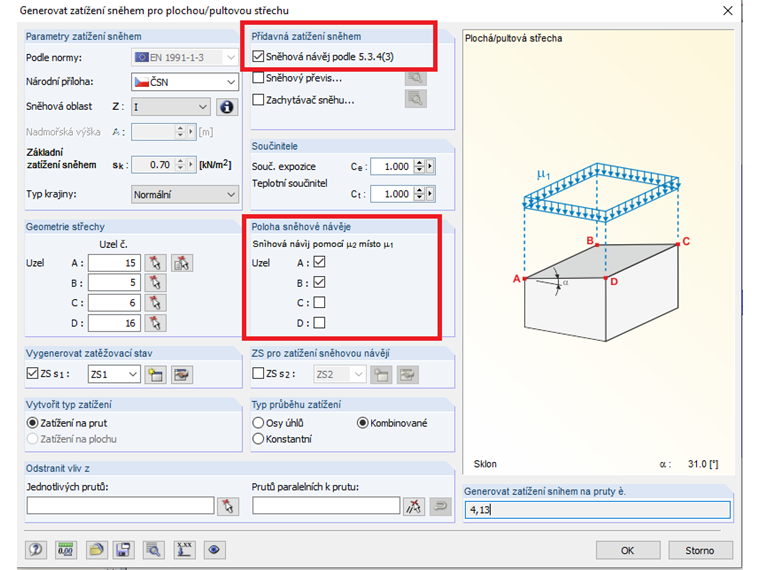 Generování zatížení sněhem