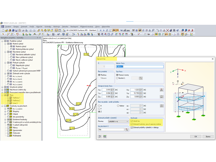 Popisování izolinií na řezech