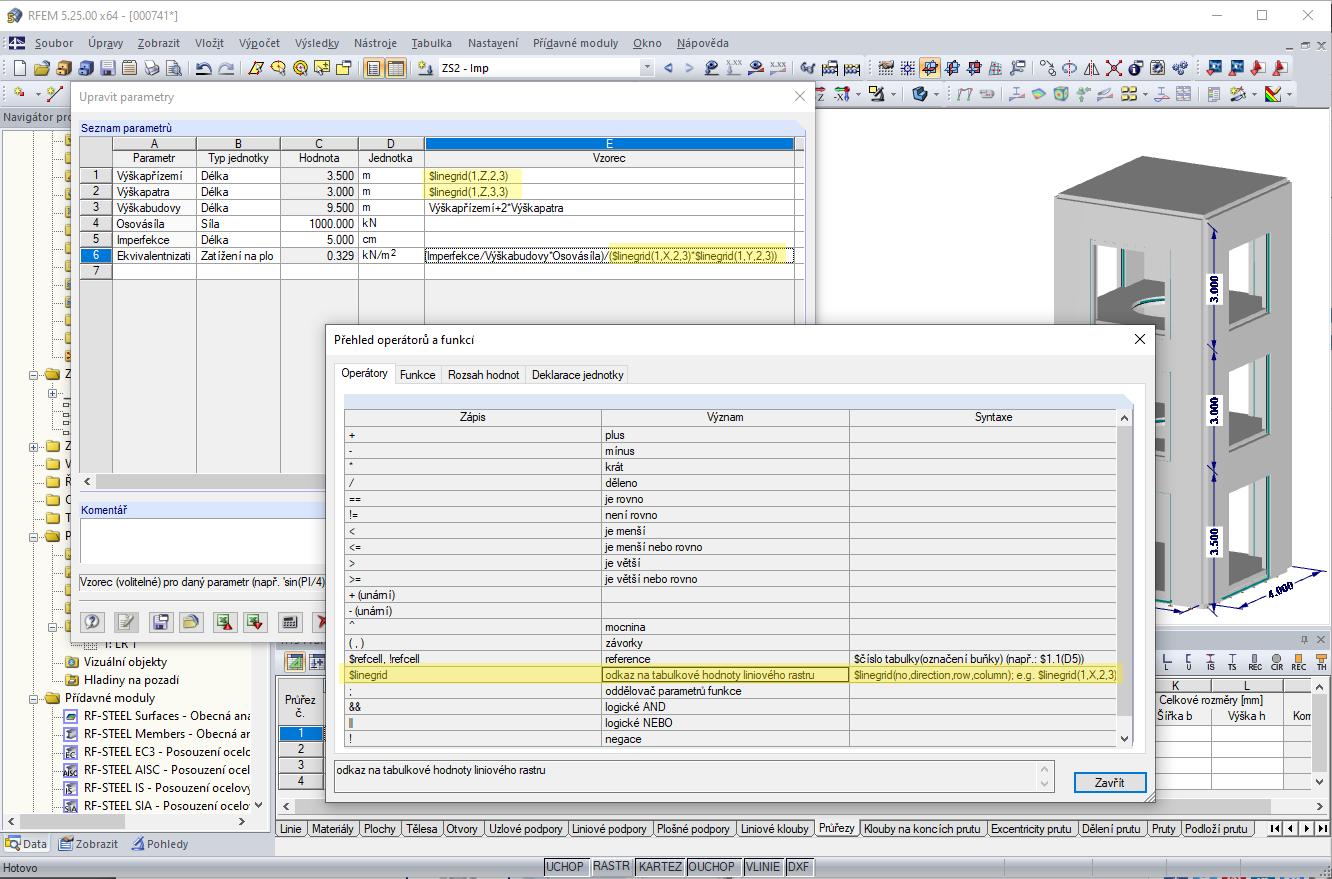 Editor rovnic s odkazem na zadání liniového rastru